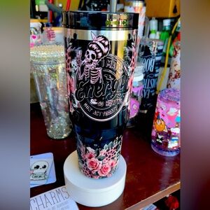 Sold Skeleton Floral Travel Tumbler - Black and Pink 40 oz